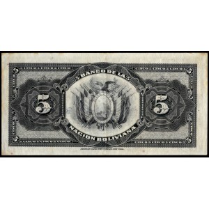 Bolivia. 5 Bolivianos 1911 (1929 Overprint) Series R