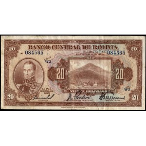 Bolivia. 20 Bolivianos 2 Bolivares 1928 Series W3