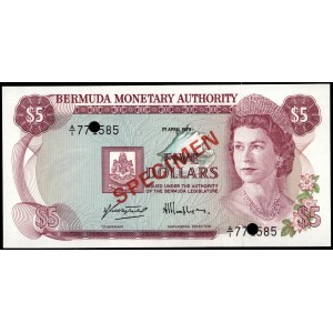 Bermuda. 5 Dollars 1978 Specimen