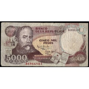 Kolumbie. 5000 pesos 1994 Současný padělek