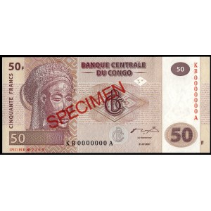 Congo. 50 Francs 2007 Specimen