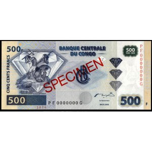 Congo. 500 Francs 2002 Specimen