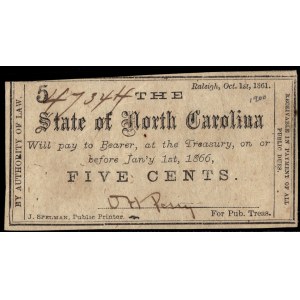 United States of America. North Carolina 5 Cents 1861