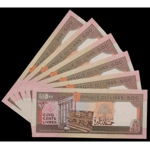 Lebanon. 6 Pcs of 500 Livres 1988