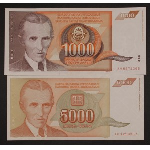 Yugoslavia. 1000 & 5000 Dinara 1990 & 1993
