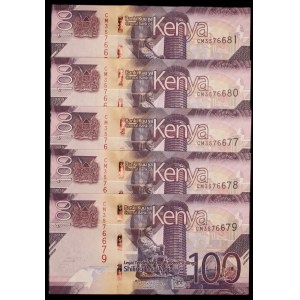 Kenya. 5 Pcs of 100 Shillings 2019