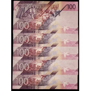 Kenya. 5 Pcs of 100 Shillings 2019