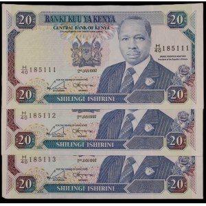 Kenya. 3 Pcs of 20 Shillings 1992