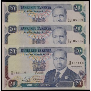 Kenya. 3 Pcs of 20 Shillings 1992