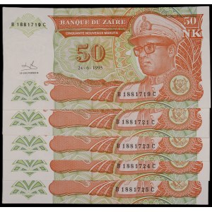 Zaire. 5 Pcs of 50 Makuta 1993