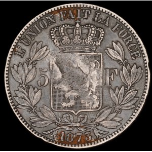 Hejaz. 1 Riyal 1916-1925 Countermarked over Belgium 5 Francs 1873 Silver