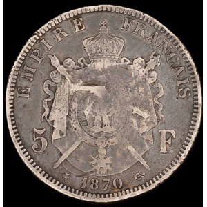 Hejaz. 1 Riyal 1916-1925 Countermarked over France 5 Francs 1870 A Paris Silver