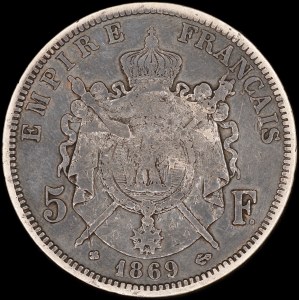 Hedschas. 1 Riyal 1916-1925 Gegengestempelt über Frankreich 5 Francs 1869 BB Straßburg Silber