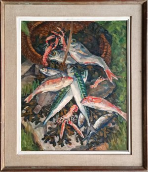 Georges Bresse (1920-?), Kosz ryb, 1972