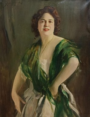 Bolesław Szańkowski (1873-1953), Dama w zielonym szalu, 1945