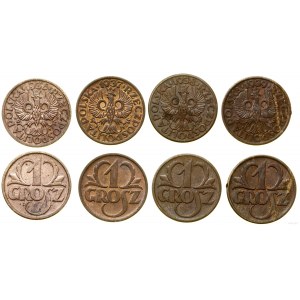 Polska, zestaw: 4 x 1 grosz, 1936, 1937, 1938, 1939, Warszawa