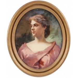 Herman V. Michalowski (1860-1903), Portrait of a young beauty in a silk dress, 1896