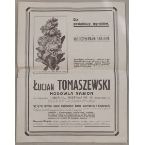 [Cennik] Łucjan Tomaszewski - Hodowla Nasion - Wiosna 1934, dla posiadaczy ogrodów [Toruń]