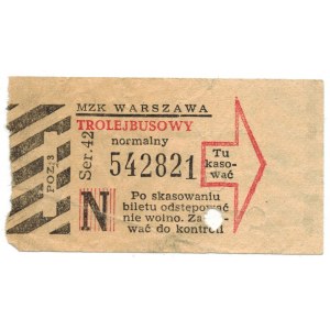 Bilet trolejbusowy normalny MZK, Warszawa, 1967 r., Ser. 42, nr 542821