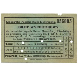Bilet wycieczkowy - Krakowska Miejska Kolej Elektryczna[1935-7, kopiec Piłsudskiego]