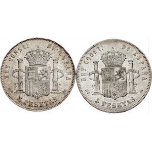 Spain, 5 Pesetas 1888, 1889, MPM
