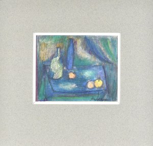 Eugeniusz TUKAN-WOLSKI (1928-2014), Martwa natura na stole z niebieskim obrusem
