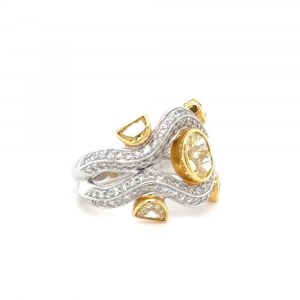 18K WHITE AND YELLOW GOLD RING 11.72 GR WITH FANCY DIAMONDS - HR2010