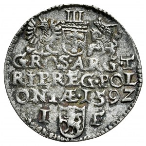Zygmunt III Waza, Trojak 1592, Olkusz, duża głowa i pełna data