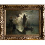 Georges Philibert Charles MARONIEZ [1865-1933], Ein Fischereihafen im Mondlicht