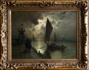 Georges Philibert Charles MARONIEZ [1865-1933], Port rybacki w świetle księżyca