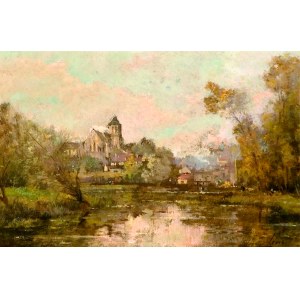 Maurice LÉVIS [1860-1940], Villaggio sulla riva del fiume