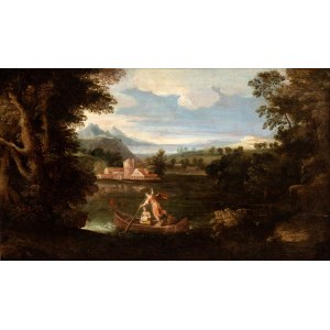 River landscape with boat and two figures