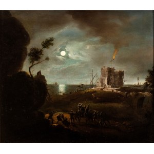Moonlight combat near a lighthouse