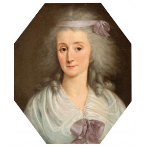 Portrait of a lady with purple ribbons