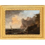 a) Marina with reef, shipwrecks and citadel in the background; b) Marina with fishermen, galley and lighthouse. Pair of paintings