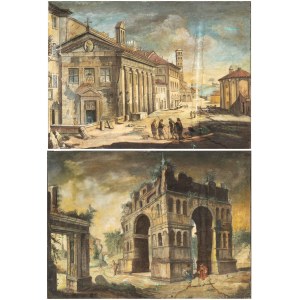 a) View of the Foro Boario with Santa Maria in Cosmedin; b) Arch of Giano. Pair of paintings