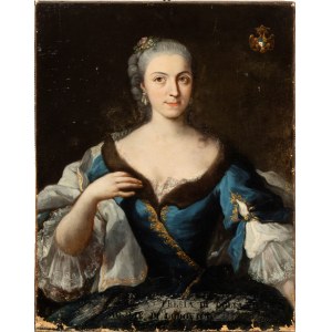Portrait of a lady in a blue dress with coat of arms