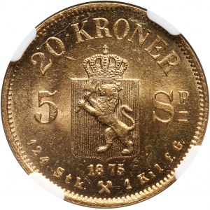 Norway, Oscar II, 20 Kroner (5 Speciedaler) 1875