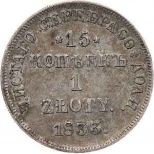 Zabór rosyjski, Mikołaj I, 15 kopiejek = 1 złoty 1833 НГ, Petersburg