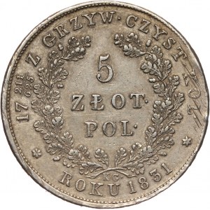 Powstanie Listopadowe, 5 złotych 1831 KG, Warszawa