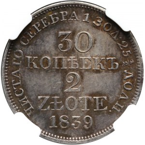 Zabór rosyjski, Mikołaj I, 30 kopiejek = 2 złote 1839 MW, Warszawa