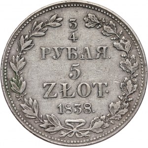 Zabór rosyjski, Mikołaj I, 3/4 rubla = 5 złotych 1838 MW, Warszawa