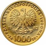 PRL, 1000 złotych 1982, Valcambi, Jan Paweł II, stempel lustrzany