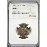France, Etat Français, 5 Francs 1941, Paris, Marechal Petain