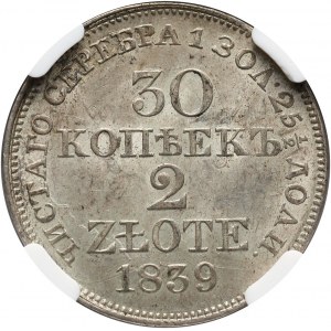 Zabór rosyjski, Mikołaj I, 30 kopiejek = 2 złote 1839 MW, Warszawa