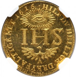 Niemcy, Saksonia, Jan Jerzy I, dukat 1616 IHS, restrike