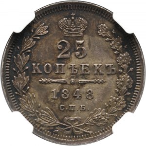 Russia, Nicholas I, 25 Kopecks 1848 СПБ НI, St. Petersburg