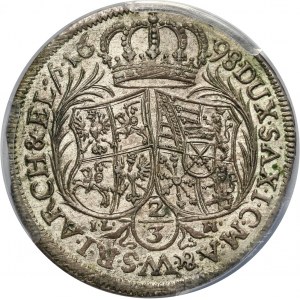 August II Mocny, 2/3 talara (gulden) 1698 ILH, Drezno