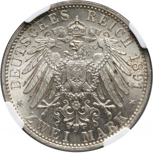 Germany, Bavaria, Ludwig II, 2 Mark 1891 D, Munich