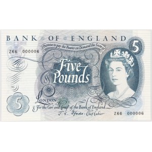 Great Britain, Elisabeth II, 5 Pounds (1963-71), serial number Z66 000006